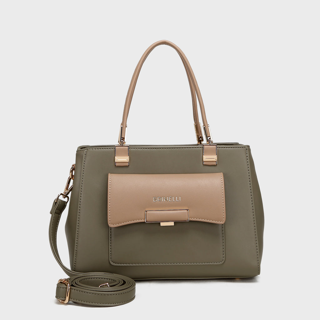Brinelli Twofold Shoulder Tote Bag Olive Green & Tan