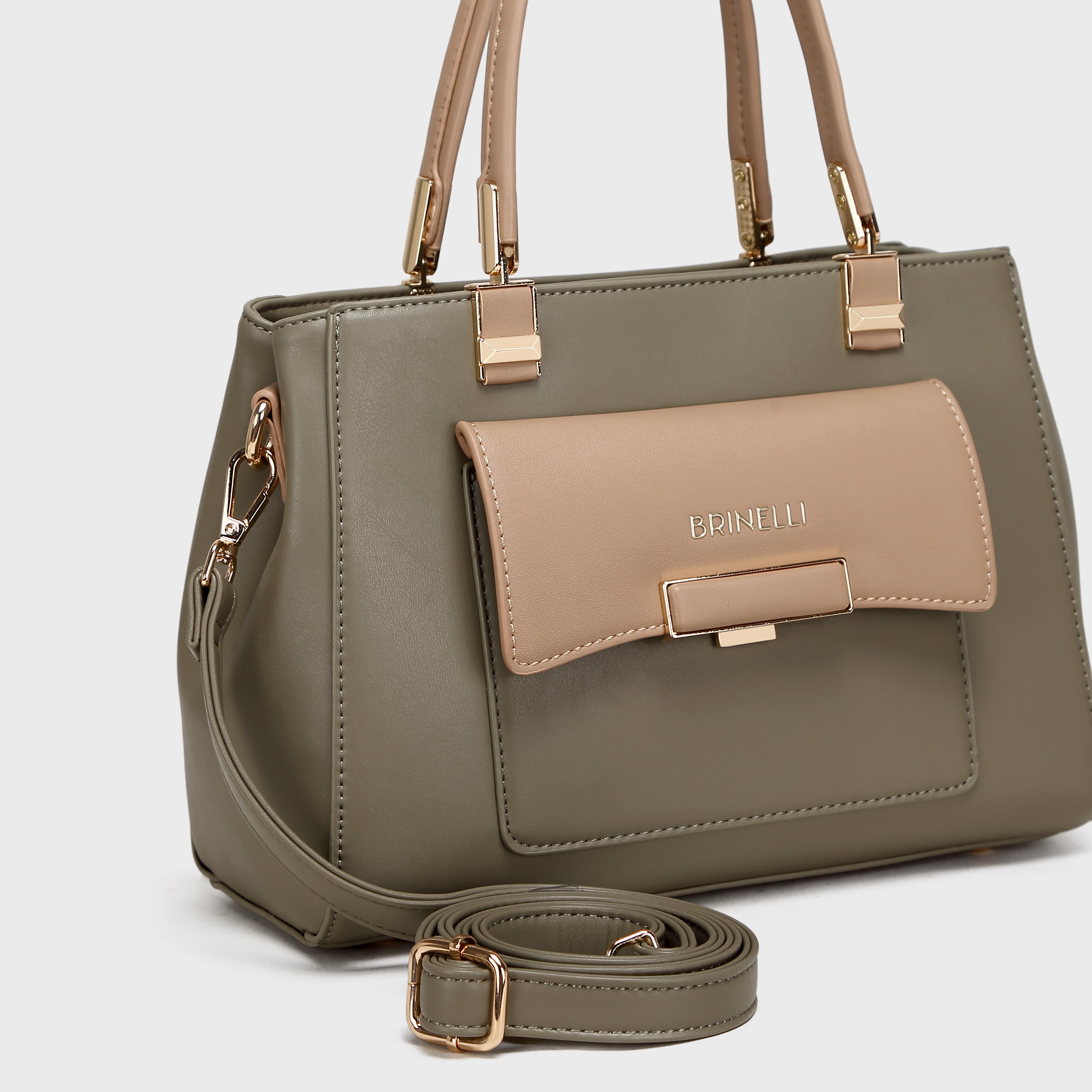 Brinelli Twofold Shoulder Tote Bag Olive Green & Tan