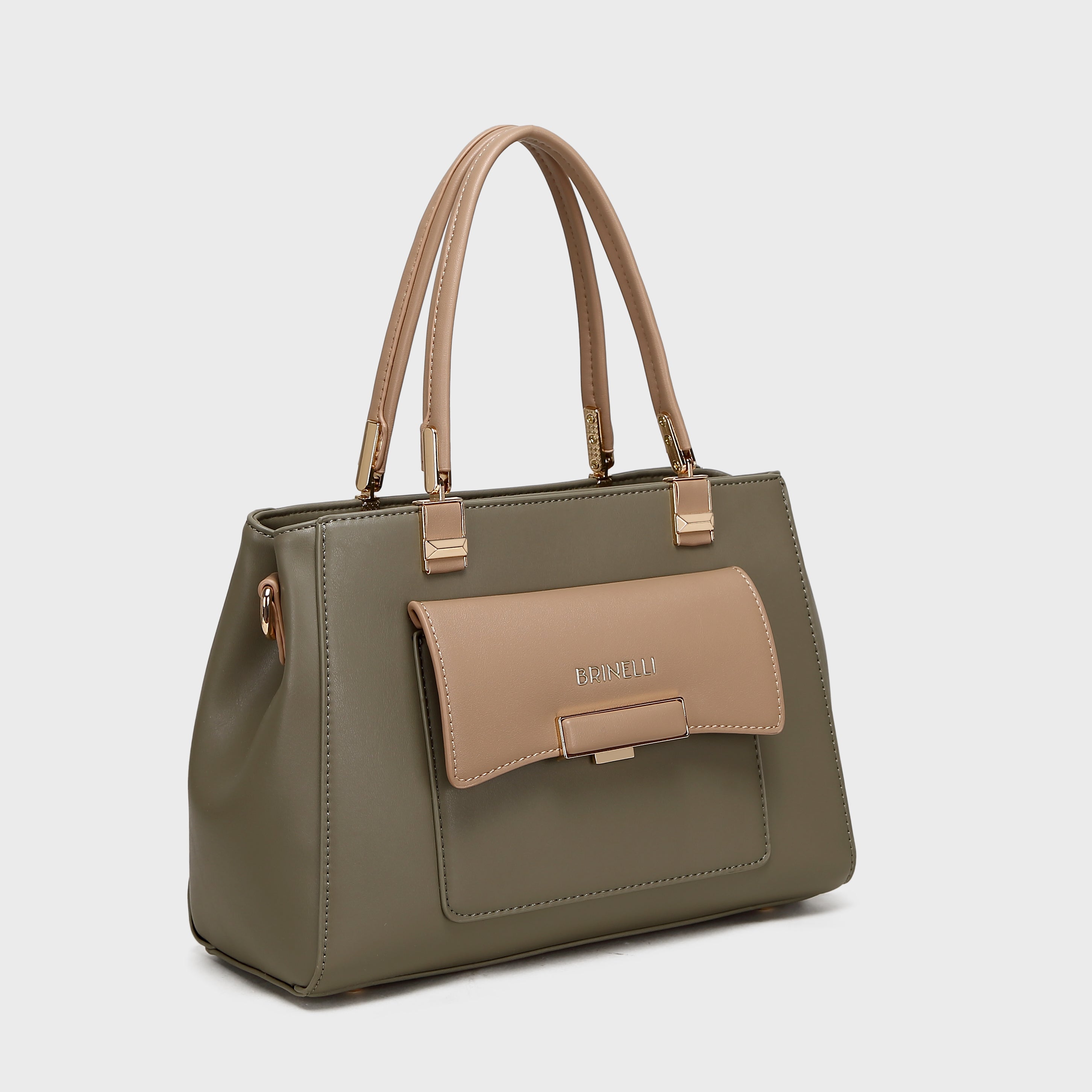Brinelli Twofold Shoulder Tote Bag Olive Green & Tan
