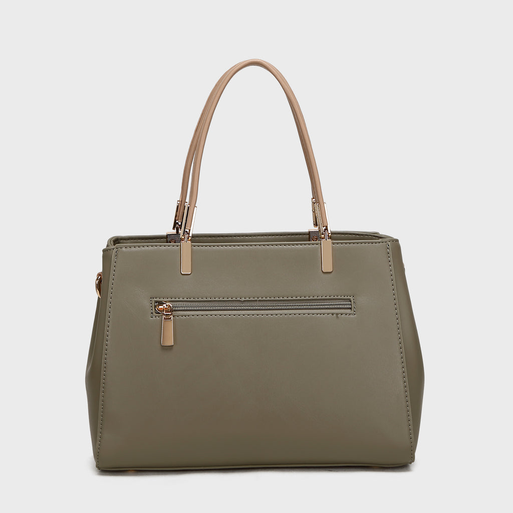 Brinelli Twofold Shoulder Tote Bag Olive Green & Tan