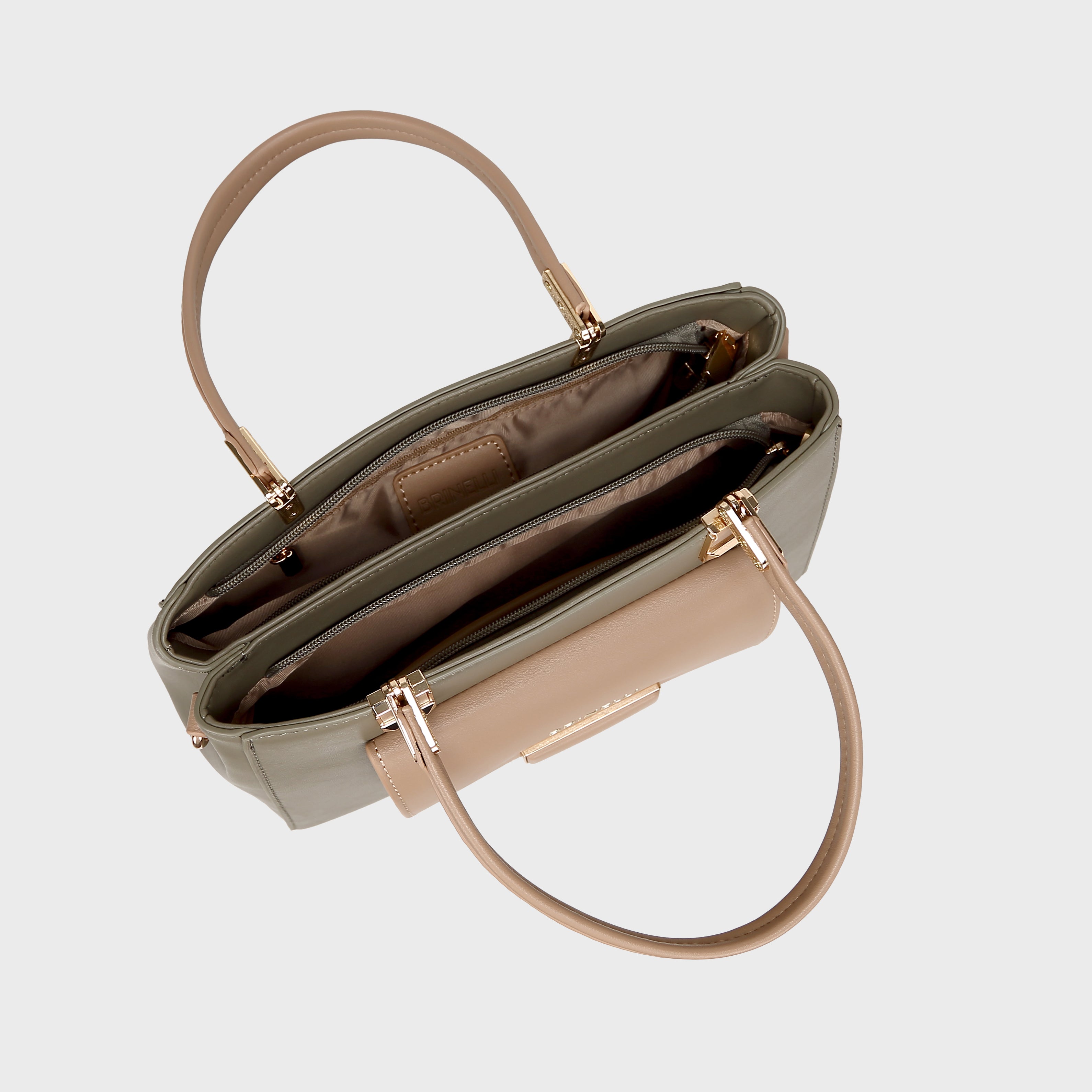 Brinelli Twofold Shoulder Tote Bag Olive Green & Tan