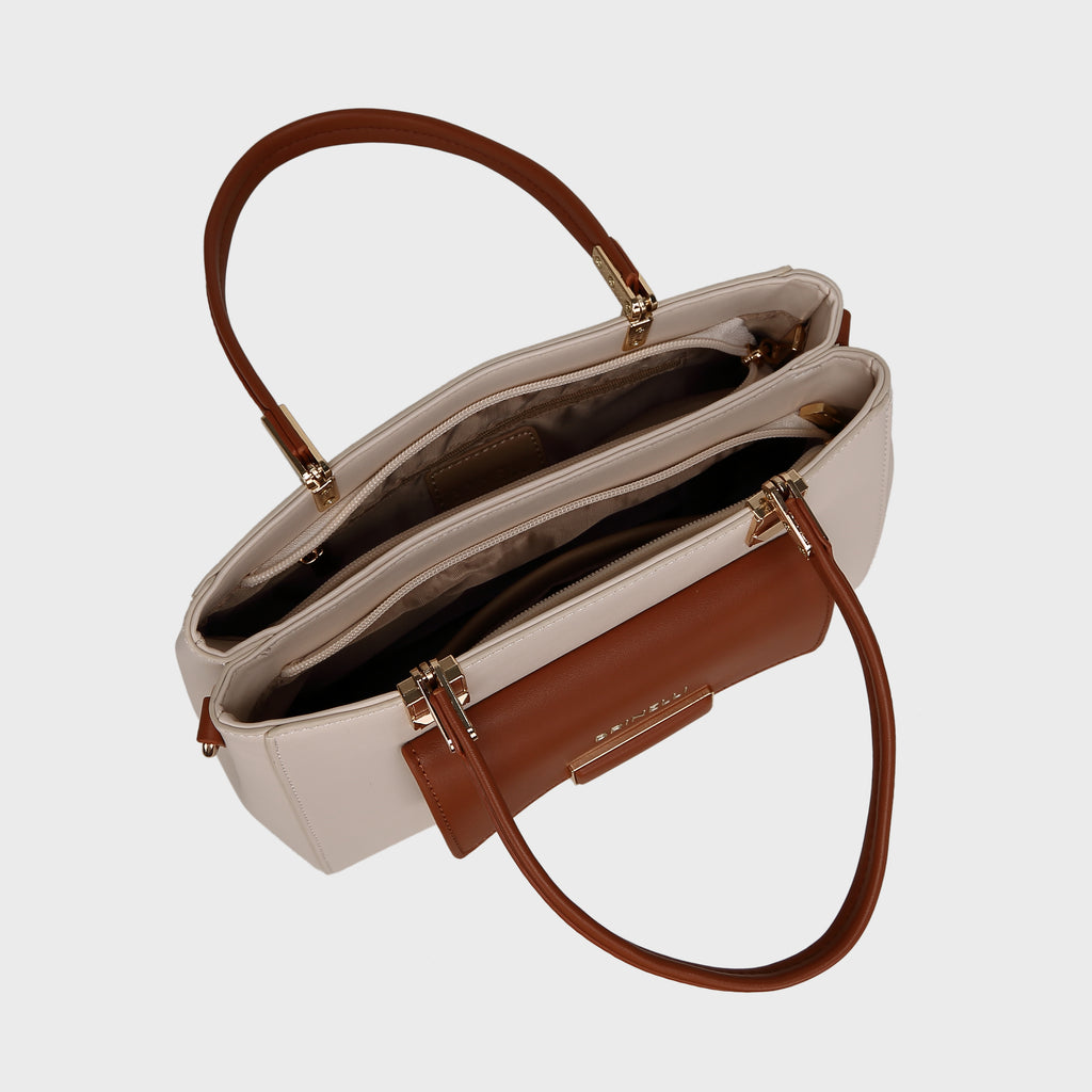 Brinelli Twofold Shoulder Tote Bag Ivory and Tan